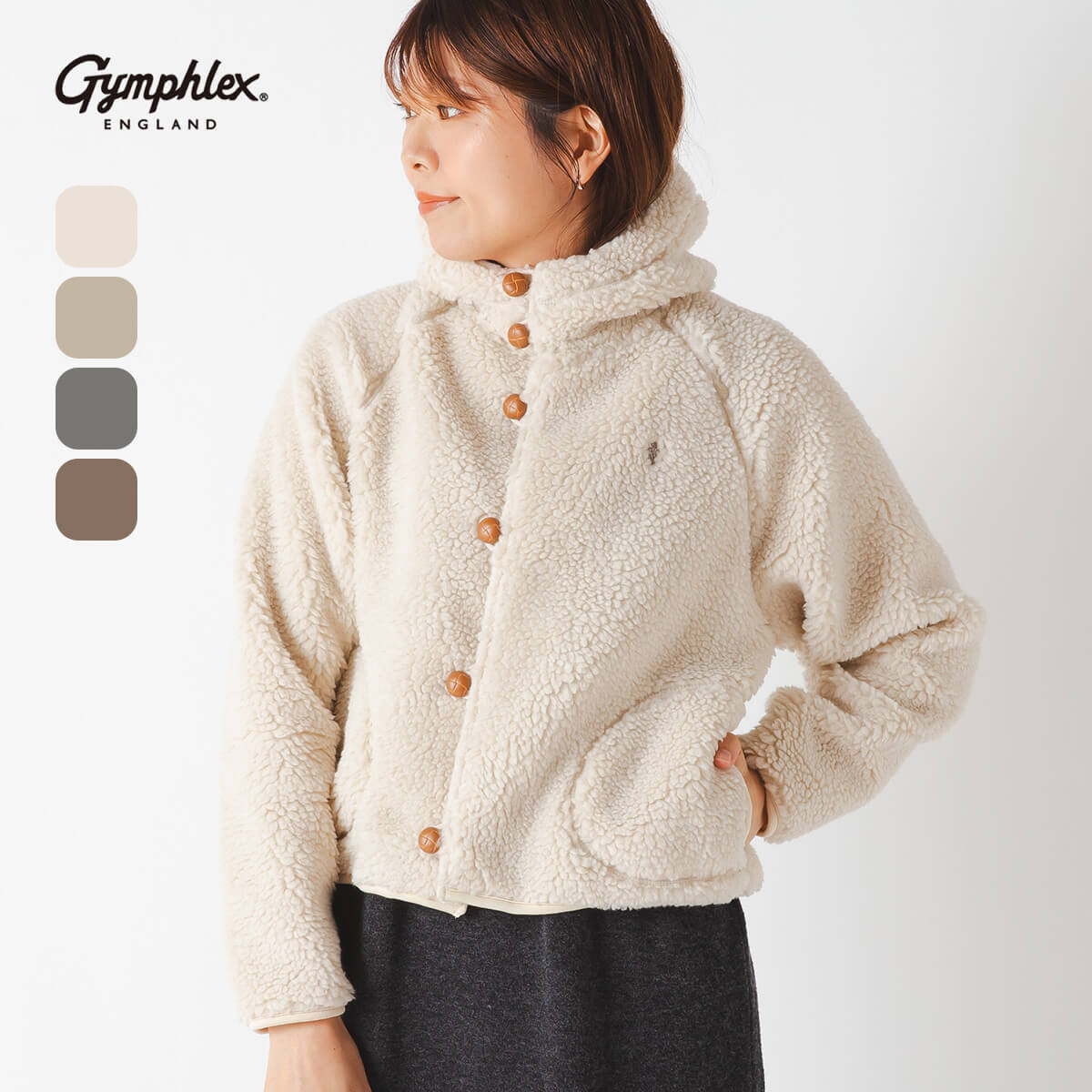ジムフレックス ボアフーデッドショートジャケット シープボア Gymphlex BOA HOODED SHORT JACKET SHEEP BOA ウィメンズ レディース #GY-A0725 BOA トップス アウター ブルゾン ジャケット フリース フード付き ボア おしゃれ キャンプ アウトドア