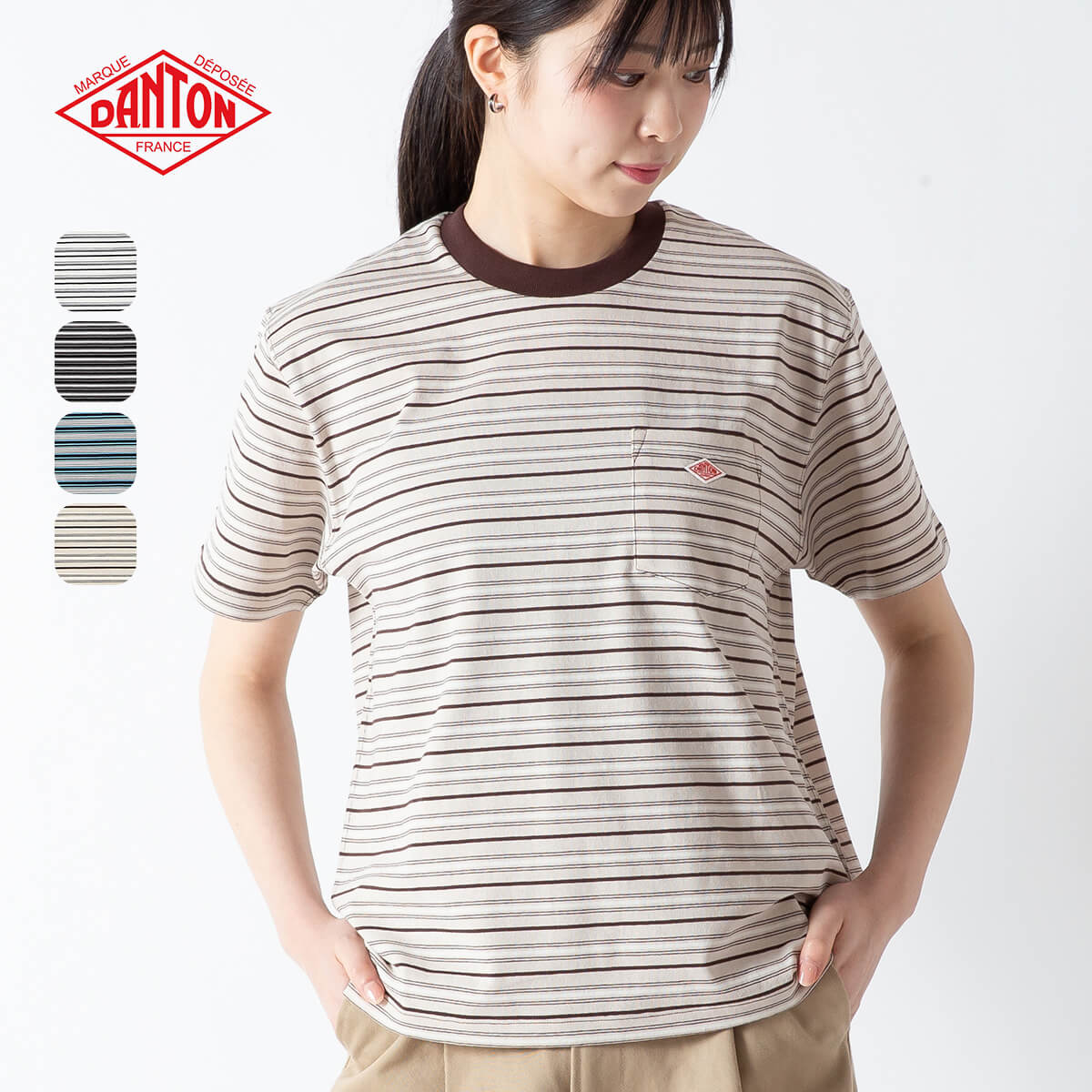 【正規取扱店】 ポケットTシャツ[ボーダー] T／Cオープンエンドジャージ【ウィメンズ】 DANTON POCKET T-SHIRTS レディース #DT-C0197 TCB Tシャツ トップス ポケット付き 半袖 フェス おしゃれ キャンプ アウトドア