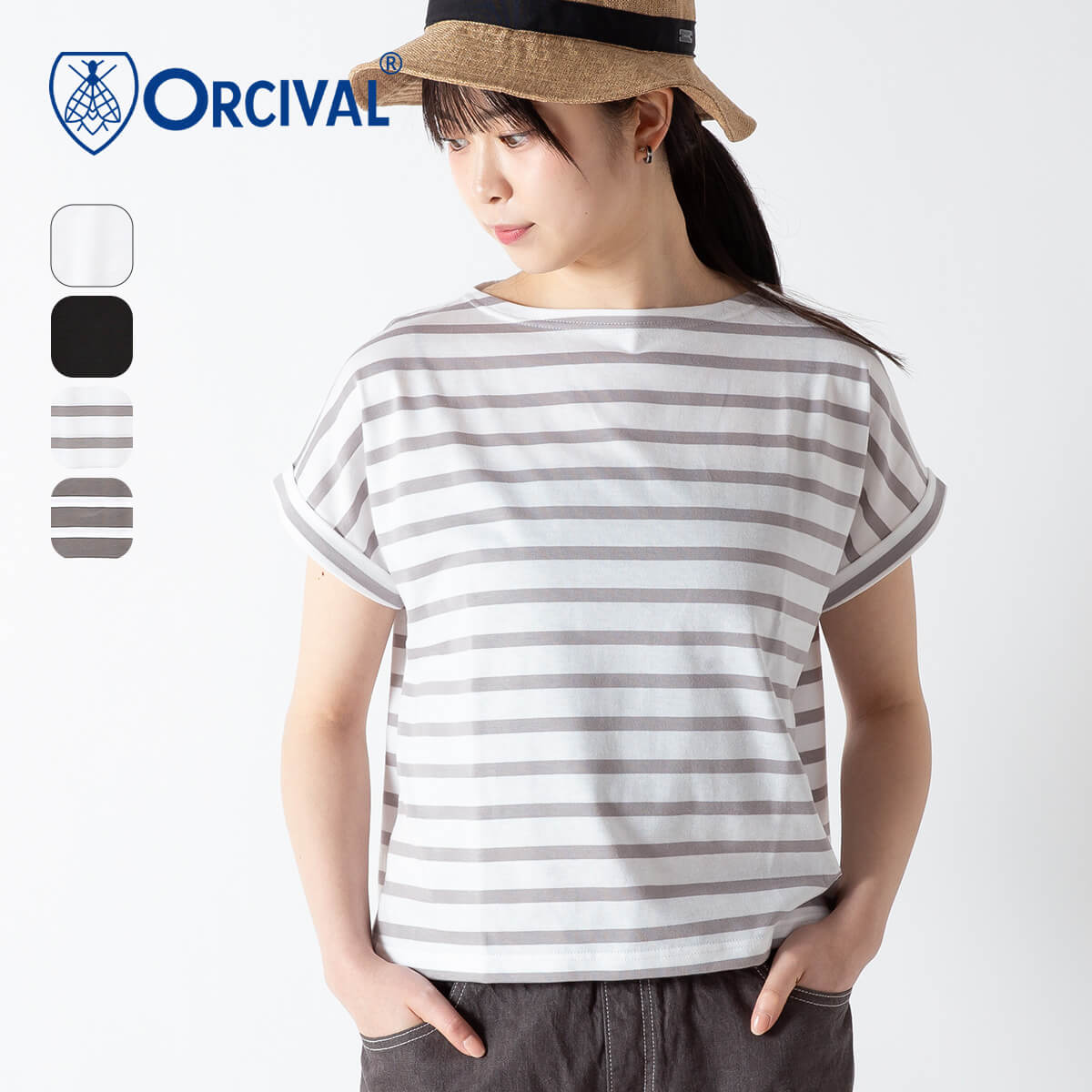 オーシバル ボートネックロールドアップカフ P.O. コットンレジェ【ウィメンズ】 ORCIVAL BOAT NECK ROLLED UP CUFF P.O. レディース #L282 COTTON LEGER ボーダー 定番 Tシャツ ティシャツ 半袖 カットソー トップス おしゃれ バスクシャツ オーチバル