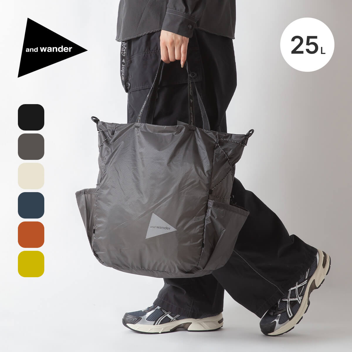 アンドワンダー シルトートバッグ and wander sil tote bag 5745975212 バッグ ショルダー 肩掛け 撥水 パッカブル おしゃれ キャンプ アウトドア