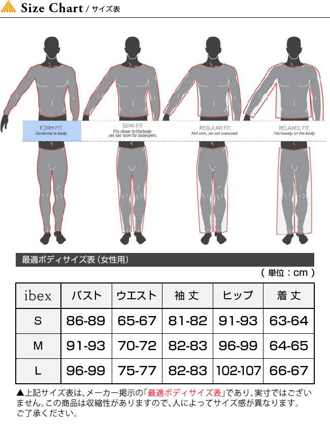 Ibex Size Chart
