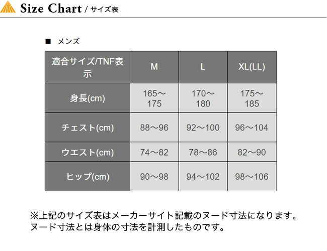 North Face Men S Size Chart