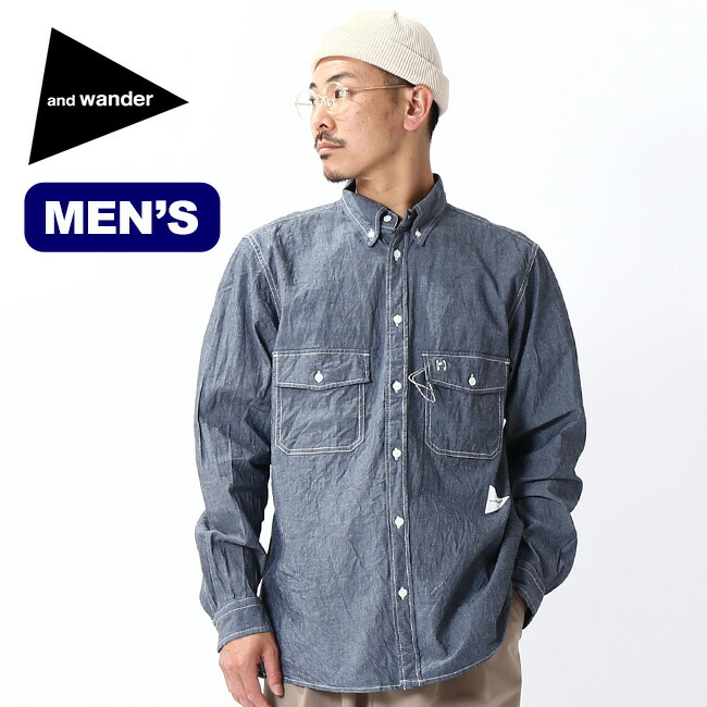 特売 アンドワンダー コーデュラインディゴシャンブレーシャツ メンズ And Wander Cordura Indigo Chambray Shirt M トップス シャツ 長袖 ボタンダウン デニム 送料無料 Himilonetwork Com