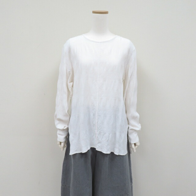 セールyuni レーヨンコットンジャガードノーカラーバックリボンシャツ(チュニック)BL-008-25-2yuユニ(bulle de savon)MADE IN JAPAN(日本製)