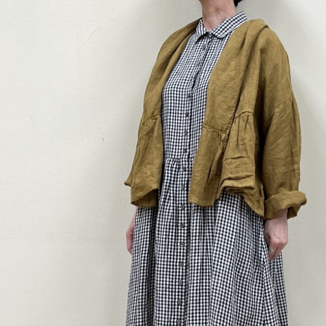 HonneteギャザードカーディガンライトウエイトオーバーダイアイリッシュリネンGathered Cardy Lt Weight Overdyed Irish Linen(布切れ・羽織トップ)HO-25SS-C5  オネット