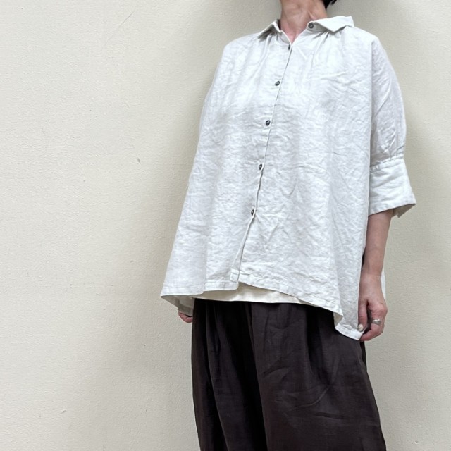 セールHonneteハーフスリーブリネンギャザーブラウスH/SLV Gather Shirts HO-26SS-S2オネット｜cansasキャンサス