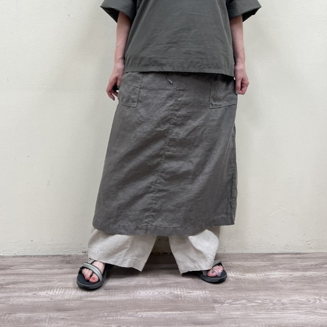 セールHTS リネンプレーンオーバーダイイージースカート LINEN PLAIN OVERDYE EASY SKIRT LNHT2531Lエイチティーエス・HARROW TOWN STORES・Narumi|cansasキャンサス