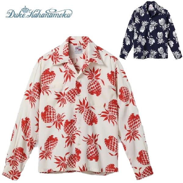 セールDUKE KAHANAMOKU SPECIAL EDITION「DUKE'S PINEAPPLE」パイナップル柄長袖レーヨンハワイアンシャツ(アロハシャツ) (LONG SLEEVE) DK26793デューク・カハナモクスペシャルエディション （SUNSURFサンサーフ）MADE IN JAPAN日本製