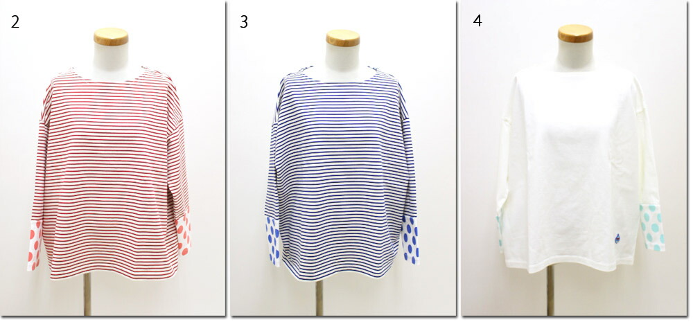 【SALE】快晴堂(かいせいどう) HAYATEボーダー+水玉Tシャツ　裾切り替えに水玉のボートネック(41C-16)※セール商品の為、送料無料サービス対象外 SALE】快晴堂(かいせいどう) HAYATEボーダー+水玉Tシャツ ネック