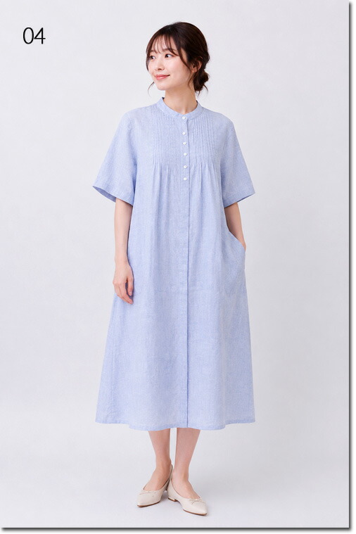 ●Hands of creation【ハンズオブクリエイション】 Linen/Ra/chambray ピンタック半袖衣装 1620108