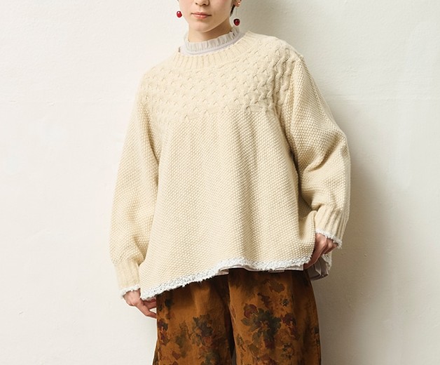 ● naru 【ナル】 ミラノラム アンティークバスケット柄バイカラーニット 656405|CANSASS jeans