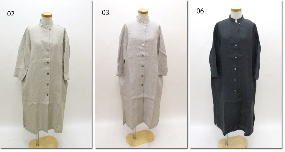 ●Hands　of　creation　【ハンズオブクリエイション】　60/-ベルギーリネン　変形スタンド　８分袖オーバーワンピース　1220112｜ＣＡＮＳＡＳＳ　ｊｅａｎｓ