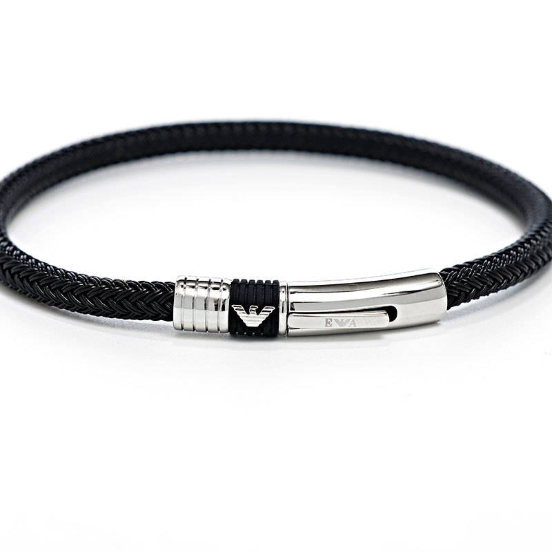 エンポリオアルマーニ ブレスレット メンズ ブラック シルバー EGS1624001 EMPORIO ARMANI｜カオパニ店 8,736円