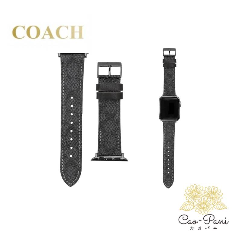 コーチ アップル ウォッチ専用ベルト レディース ブラック グレー COACH 42mm 44mm ケース対応 シグネーチャー キャンバス ストラップ 14700044 並行輸入品