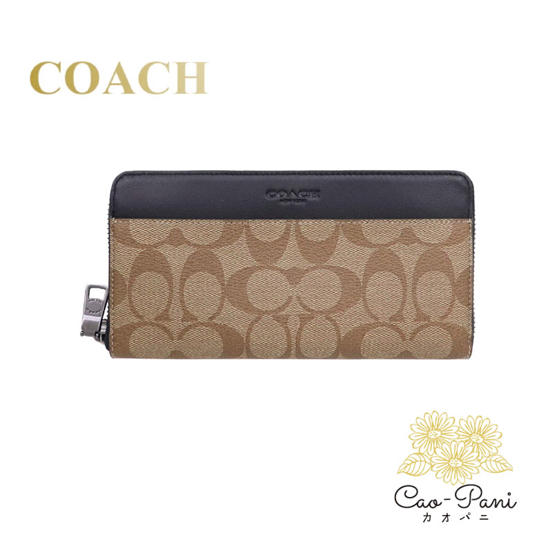 コーチ職 長紙入れ レディース ともし火カーキ 黒いこと 書き判 ラウンドジッパー COACH F58112-QBTN2