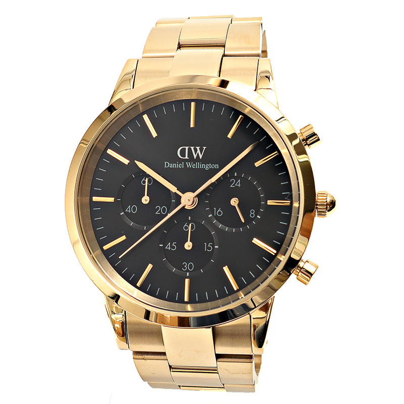 ダニエルウェリントン 腕時計 Iconic Chronograph Link DW00100641 ゴールド ブラック メンズ Daniel Wellington｜カオパニ店