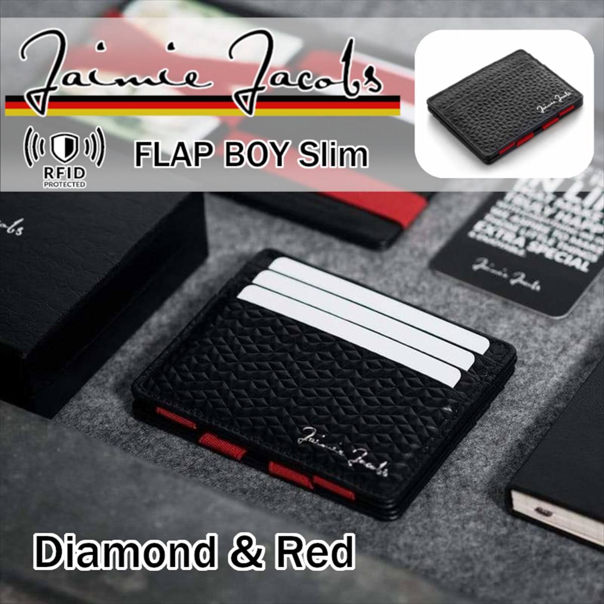 Jaimie Jacobs FlapBoy Slim ジェイミージェイコブス フラップボーイスリム 炭素 赤 carbon red メンズ 革 紙入れ 歌留多 入れもの 巫女寄せの紙入れ 二つ折り スキミング押しとどめる かっこいい カッコイイ  オシャレ 今めかしい
