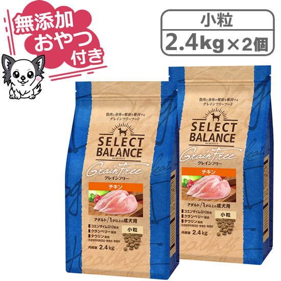 【クーポン配布中】【無添加おやつ付き♪】セレクトバランス グレインフリー アダルトチキン 小粒 2.4kg&times;2個セット　1才以上の成犬用【穀類不使用 Select Balance セレクト・バランス （成犬用）】｜まるごと犬のくらし CAP！支店