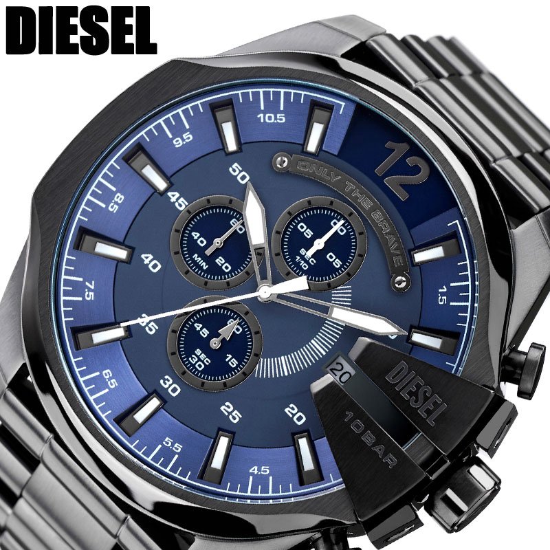 【美品】DIESEL腕時計　10BAR　クオーツ　DZ4329　　ネイビー DIESEL ディーゼル 時計 腕時計 メガチーフ MEGA CHIEF DZ4329