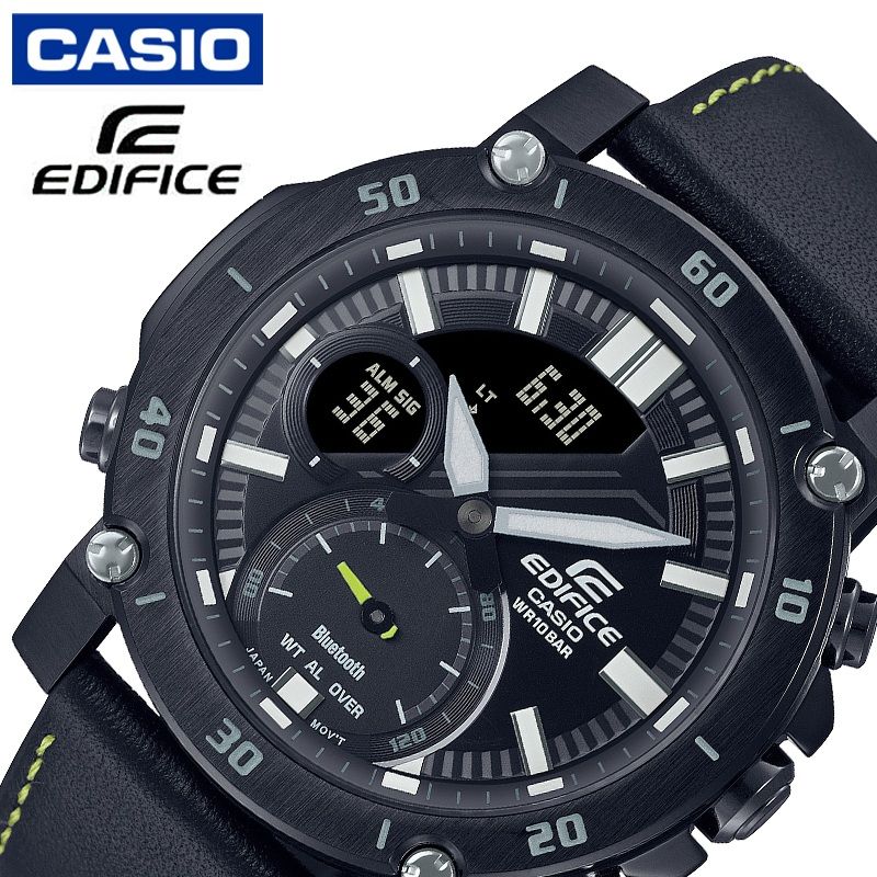 世界的に有名な ブラック メンズ Edifice スマートフォンリンク エディフィス 時計 Casio 腕時計 カシオ Ecb ycl 1ajf ギフト プレゼント 誕生日 旅行 出張 海外 スマートウォッチ 防水 革ベルト レザー 黒 イエロー おしゃれ おすすめ ブランド 人気 メンズ腕時計