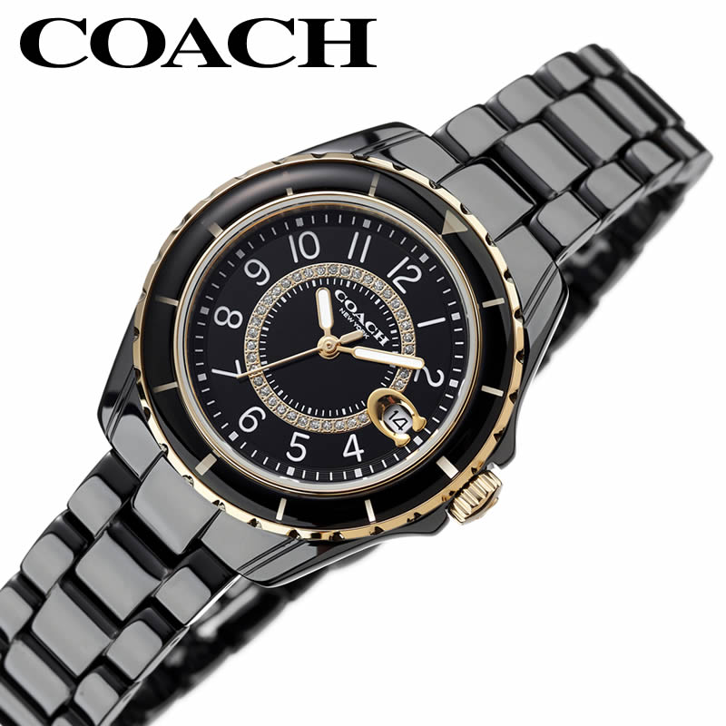可愛いよりかっこいい女性に コーチ 腕時計 COACH 時計 プレストン Preston 女性 向け レディース CO-14503461 人気 ブランド ブラック セラミック バンド カレンダー 彼女 お母さん 妻 誕生日 結婚 記念日 プレゼント 新社会人 入学 卒業 ギフト 新生活 母の日