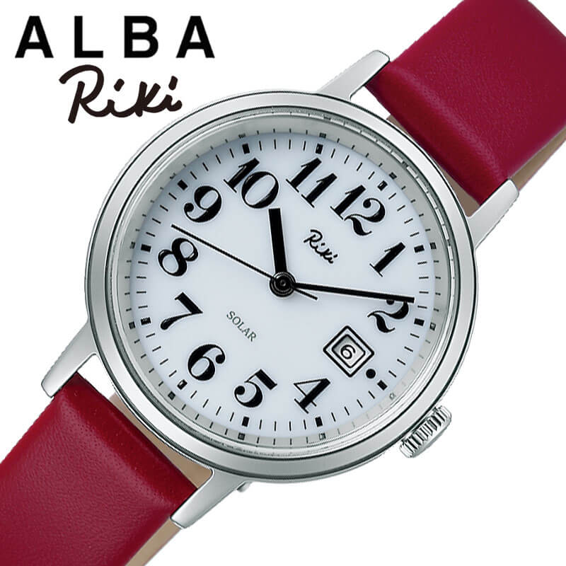 セイコー アルバ 腕時計 SEIKO ALBA 時計 リキ ワタナベ コレクション RIKI WATANABE COLLECTION カレンダー レディース 女性 ホワイト レッド シルバー ソーラー 革ベルト 10代 大学生 就娘 母 母の日 ブランド プレゼント 新社会人 入学 卒業 ギフト
