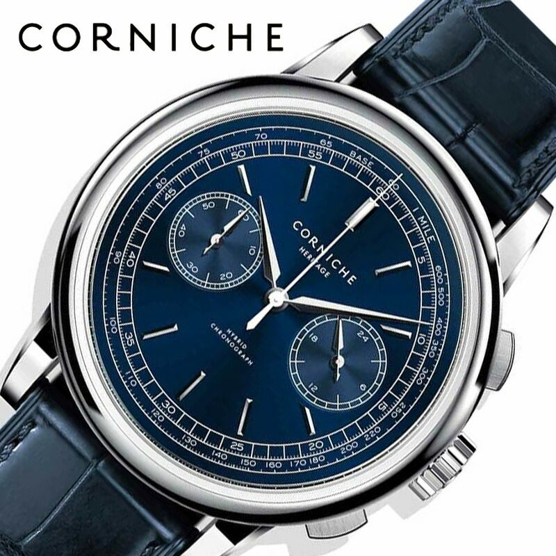 コーニッシュ 腕時計 CORNICHE 時計 ヘリテージ・クロノグラフ Heritage Chronograph メンズ CW-HC-BL 男性 ネイビー ブルー ハイブリッドムーブメント メカクォーツ セイコー 製 ムーブメント Seiko VK64 おすすめ プレゼント 新社会人 入学 卒業 ギフト