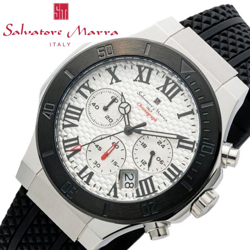 サルバトーレ マーラ 腕時計 Salvatore Marra 時計 メンズ SM23106-SSWHBK 男性 ホワイト ブラック ラグジュアリー スポーツ スポーティ クロノグラフ クロノ メタル ラバー シリコン 大人 カジュアル ブランド プレゼント ホワイトデー ギフト