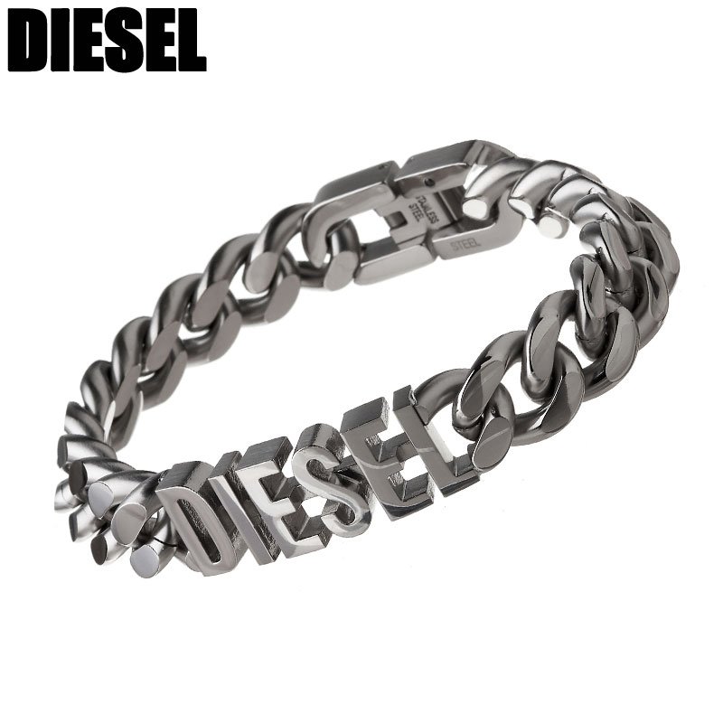 DIESEL ディーゼル Dx0966 ロゴプレートブレスレット Giftに♪ 国内直営【DIESEL】Dx0966 ロゴ×プレートシルバー ブレスレット