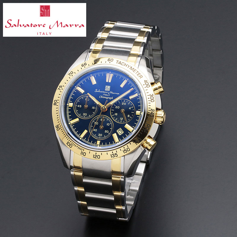 サルバトーレマーラ 腕時計 SalvatoreMarra 時計 クロノグラフ メンズ SM18106-SSBLGD 男性 ブルー シルバー/ゴールド 人気 おすすめ おしゃれ ブランド プレゼント ホワイトデー ギフト
