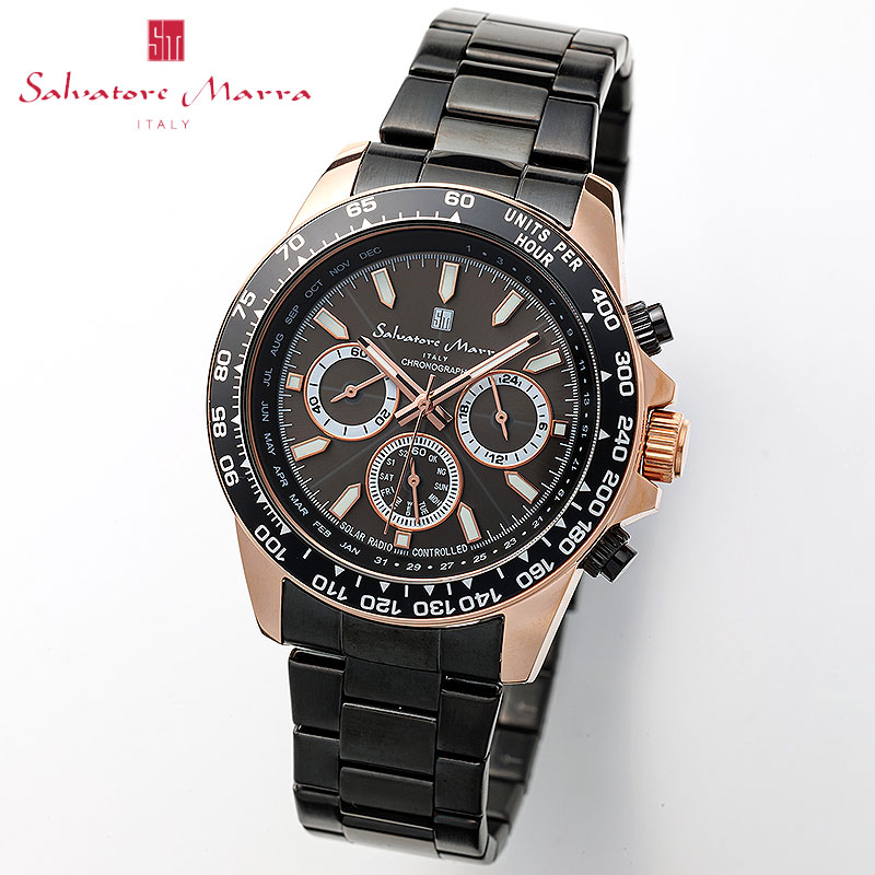 【最大30,800円引き】【58％OFF】 サルバトーレマーラ 腕時計 SalvatoreMarra 時計 電波ソーラー クロノグラフ メンズ SM24108-PGBK 男性 ブラック 電波 ソーラー 人気 おすすめ おしゃれ ブランド プレゼント ホワイトデー ギフト｜ブランドアクセと腕時計のカプセル 15,620円