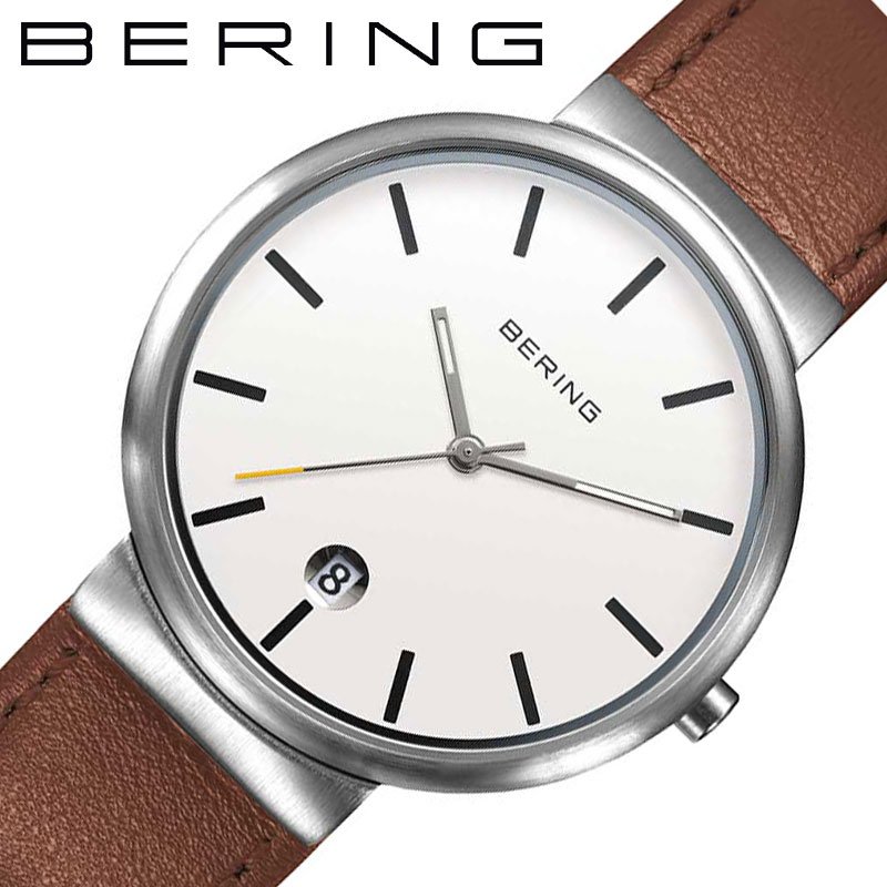 ベーリング 腕時計 BERING 時計 クラシック スカンナビアン Classic Scandinavian Date & Leather メンズ レザー 男性 サファイア ガラス 3針 レザーベルト レザーバンド 革ベルト 革バンド 革ホワイト カレンダー 日付 11035-500 おしゃれ プレゼント 新社会人 入学 卒業