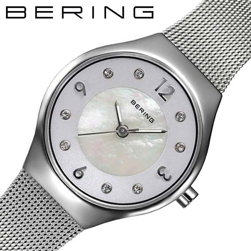 ベーリング 腕時計 BERING 時計 クラシック スカンナビアン Classic Scandinavian Stone & CurvingMesh ステンレススチール レディース 女性 ジルコニア サファイア ガラス 3針 ホワイト シルバー 11427-004 可愛い おしゃれ ブランド プレゼント 新社会人 入学 卒業 母の日