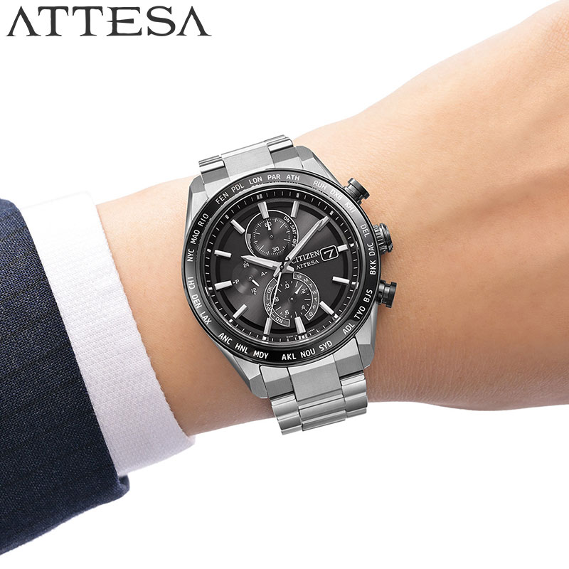 シチズン 腕時計 アテッサ CITIZEN ATTESA メンズ 男性 ブラック シルバー 時計 チタン 電波 ソーラー 防水 シンプル かっこいい カジュアル ビジネス スーツスタイル ファッション AT8295-56E 人気 おすすめ おしゃれ ブランド プレゼント ギフト【正規品】 ホワイトデー