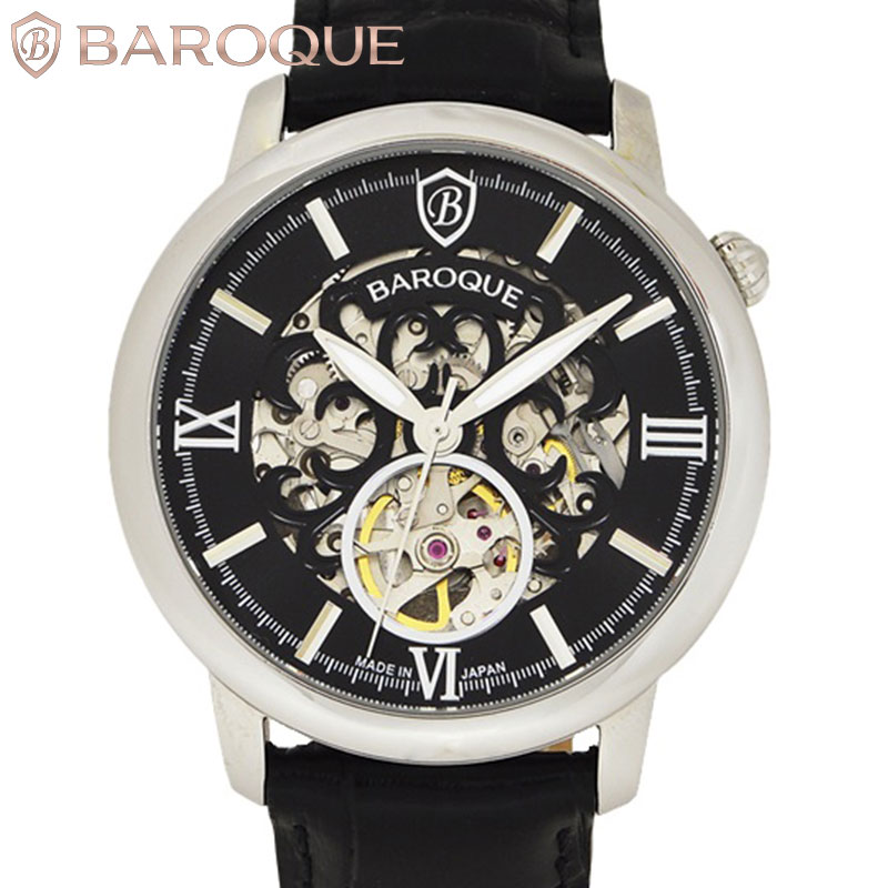 バロック 腕時計 BAROQUE 時計 ブラック 男性 向け メンズ 機械式 自動巻き BA2007S-02B 人気 おすすめ おしゃれ かっこいい 牛革 革ベルト 高級感 シンプル ビジネス スーツスタイル ファッション ブランド プレゼント 新社会人 入学 卒業 ギフト