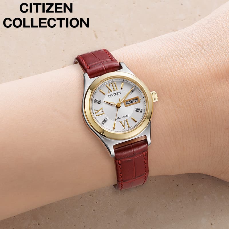 【最大11,000円引き】【20％OFF】 シチズン 腕時計 CITIZEN 時計 シチズンコレクション COLLECTION レディース ホワイト 機械式 自動巻き ブラウン 牛革 レザー ベルト PD7166-03A シンプル カジュアル 高級感 可愛い 華奢 ビジネス おしゃれ ブランド プレゼント 母の日｜ブランドアクセと腕時計のカプセル