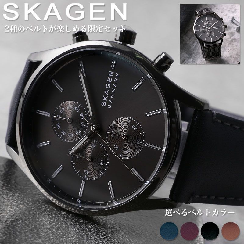 スカーゲン メンズ 時計 SKAGEN 腕時計 ホルスト Holst 男性 プレゼント 新社会人 入学 卒業 ギフト ブランド 定番 北欧 シンプル 見やすい グレー 黒 金属 メッシュベルト 革ベルト ビジネス スーツ 仕事 クロノグラフ 彼氏 夫 父 息子 誕生日 記念日