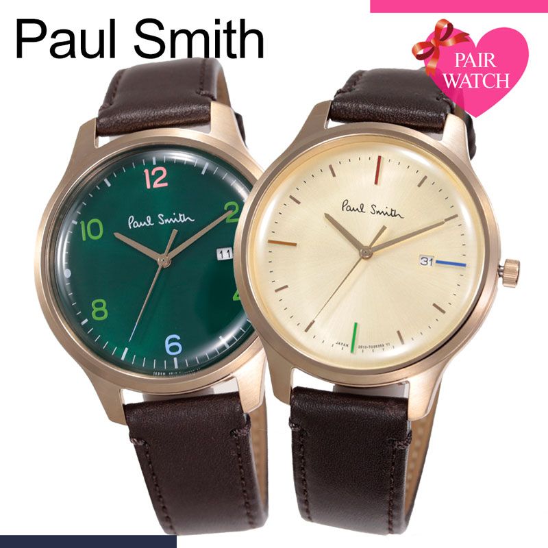 楽天市場 ペア価格 記念日の ペアウォッチ ポールスミス 腕時計 Paulsmith 時計 ポール スミス ペア Paul Smith The City シティ メンズ レディース 男性 女性 革ベルト 緑 カレンダー カップル おそろい 彼氏 彼女 夫婦 結婚 記念日 誕生日 お祝い 新生活 プレゼント