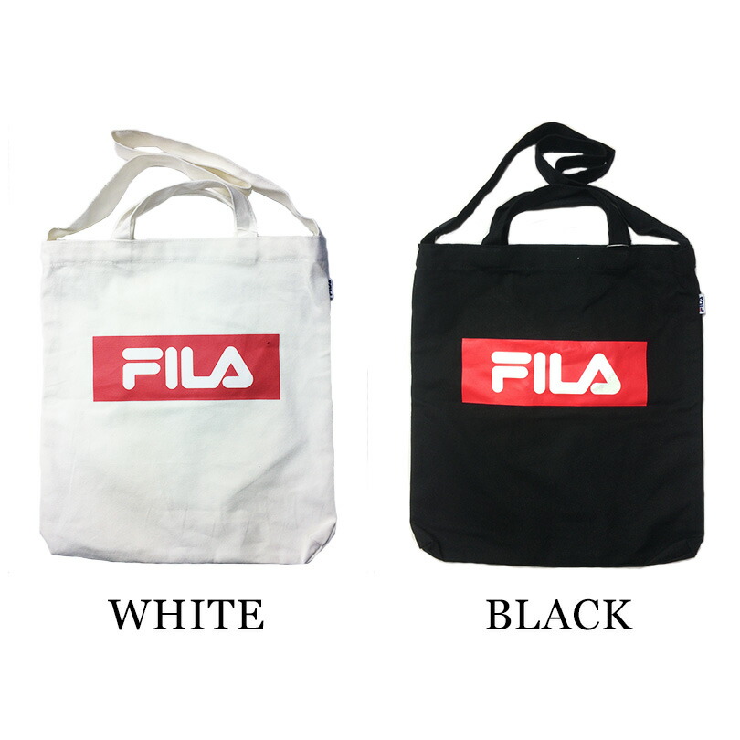 【楽天市場】FILA トートバッグ マザーズバッグ 手提げ ショルダートート レジ袋 エコバッグ ホワイト ブラック ボックスロゴ スケート ...