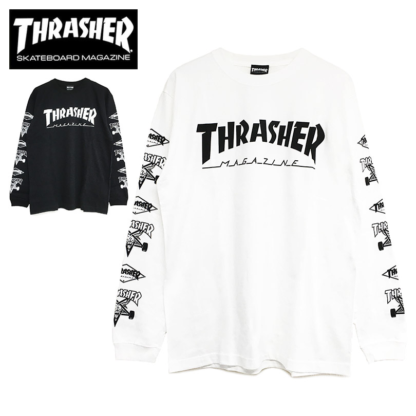 【20％オフ中】 スラッシャー ロンＴ 長袖tシャツ THRASHER メンズ レディース Ｔシャツ ゆうパケット送料無料 ブランド ロングスリーブ  ブラック ホワイト ロゴ マグ MAG LOGO TEE トップス スケート ストリート オーバーサイズ | capsule