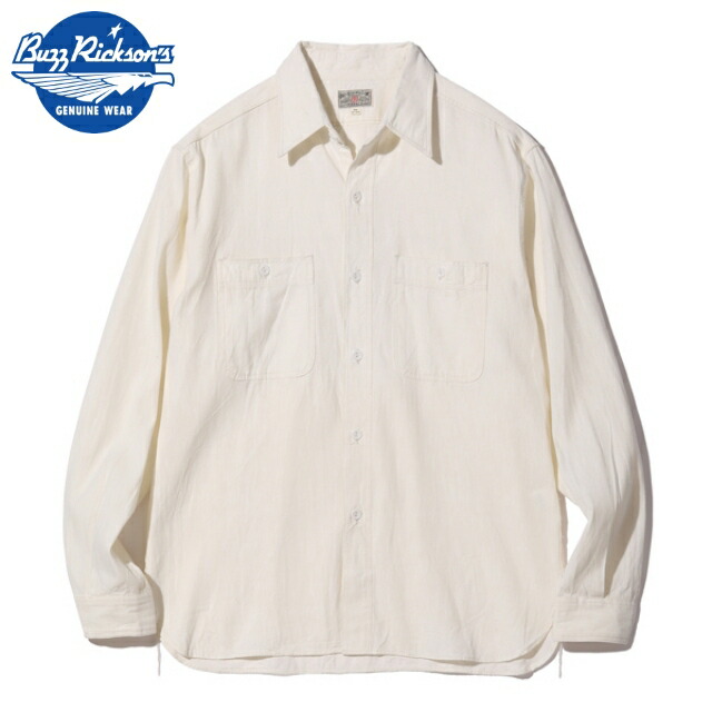 BUZZ RICKSON’S(バズリクソン) L/S CHAMBRAY WORK SHIRT OFF WHITE シャンブレー 細工物プルオーバー 象牙色 [BR25996]