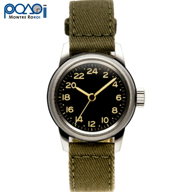 M.R.C. WATCH CO.（モントルロロイ）U.S.ARMY AIR FORCE TYPE A-11 24H 飛行士携帯時計 24第四次元書きあらわす[石英][WW2 REPLICA][黒文字盤][A-2202]【中田バス発着場】