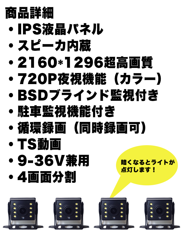 パネル 10.1インチ 液晶モニターカメラ監視用小型モニター12V/24V