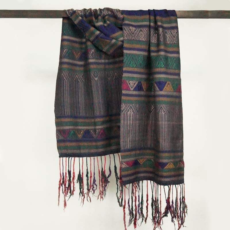 ラオス　シルク織物　手織　タペストリー ラオス シルク織物 手織 タペストリー ラオスの布 - アジアの布