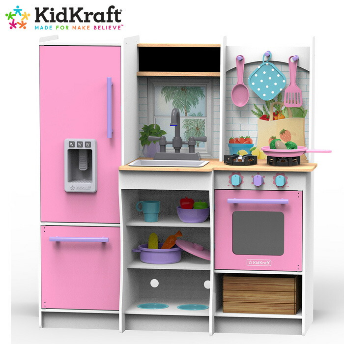 楽天市場 あす楽 キッドクラフト フレッシュハーベストプレイキッチン Kidkraft Fresh Harvest Play Kitchenあす楽 ピンク おままごと 送料無料 Costco コストコ 冷蔵庫 キャラメルカフェ