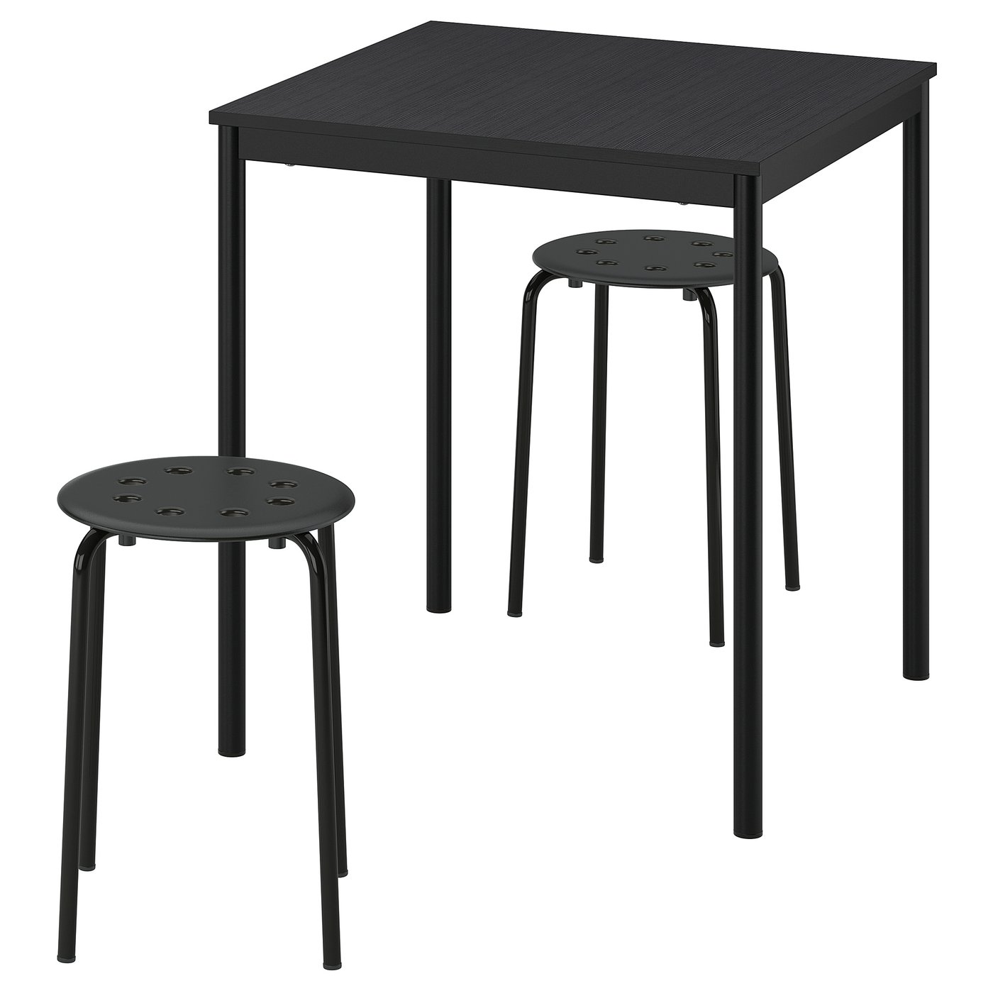 ダイニングテーブルセット ブラック 天板スチール脚 スツール2脚付き コンパクト リビング用 モダン家具 SANDSBERG MARIUS IKEA イケア