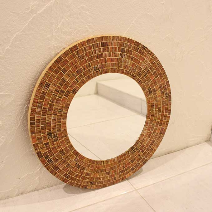 Stylish Tile Style Mosaic Mirror Wall Hanging Orange 40 Cm Asian Bali