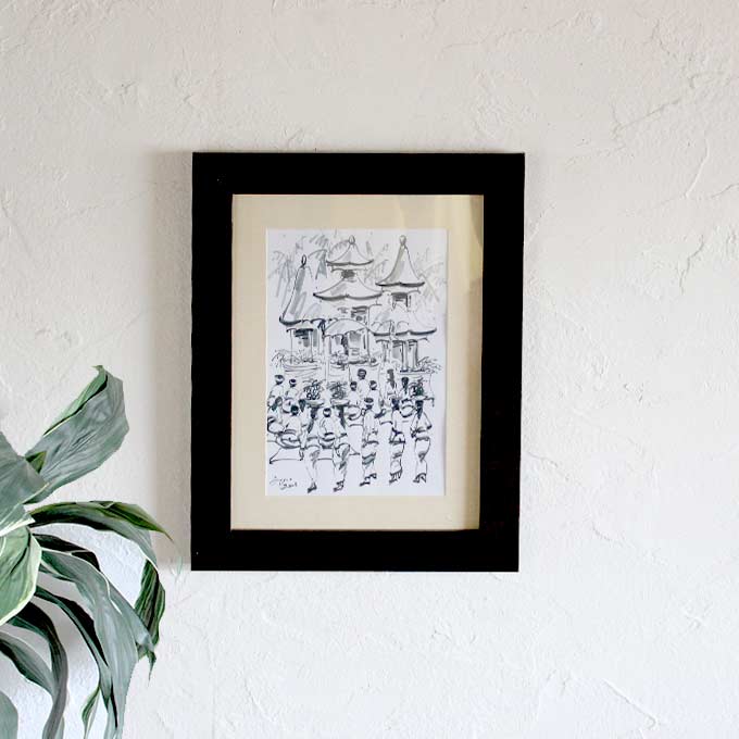バリ島の風景画 お祭り バリアート 絵画 ペン画 W36×H45 バリ風 インテリア