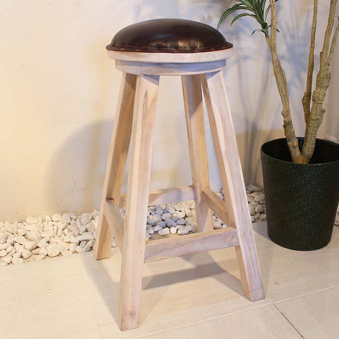 カウンターチェア 本革使用 椅子 スツール 背もたれなし｜アジアン雑貨・家具のカランカラン