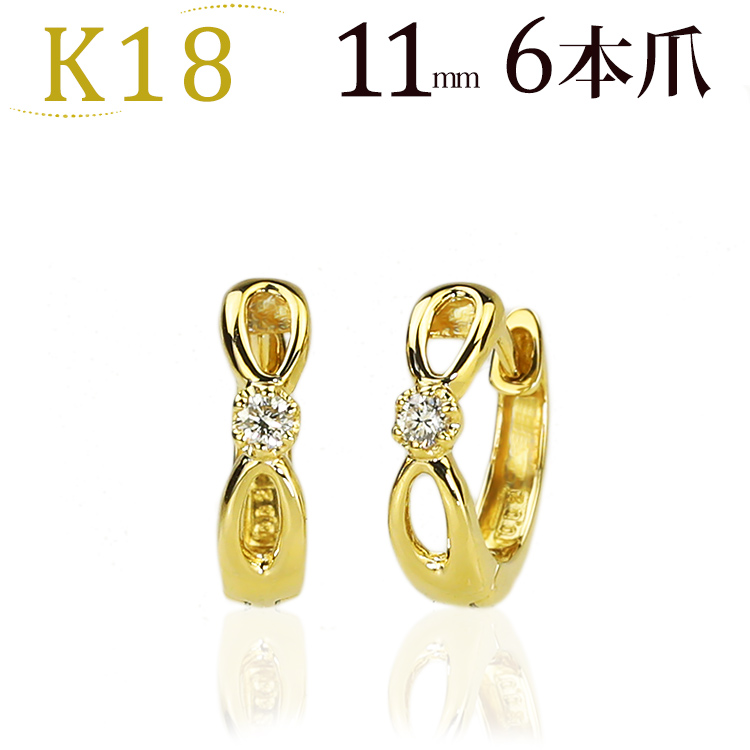 楽天市場】K18中折れ式ダイヤフープピアス(10mmリング調 フラワー